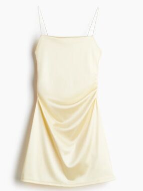 Cream Spaghetti-Strap Satin Dress
